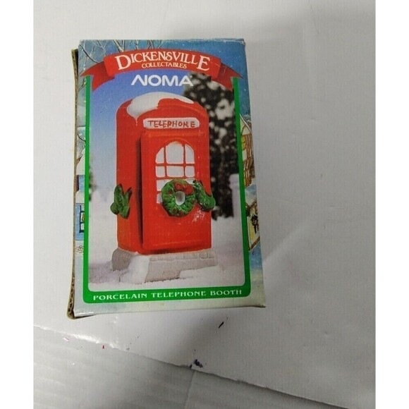 Christmas Vintage Dickensville  Red Telephone Booth Porcelain Noma 6115 with Box - Picture 1 of 5